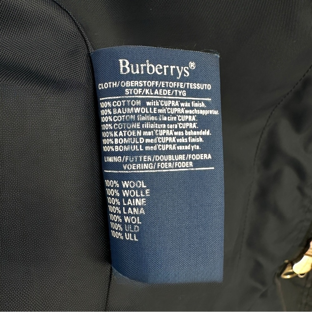 Vintage Burberry Washed Black Black Waxed Cotton Contrast Collar Trench Coat - Picture 13 of 15